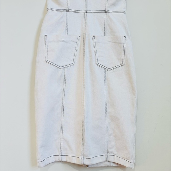 Zara Bodycon Overall Sleeveless corset Black Button Front Off White Denim Dress - Picture 9 of 16
